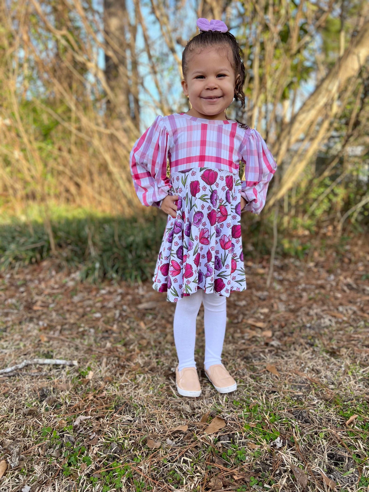 Twirl dress with bishop sleeves